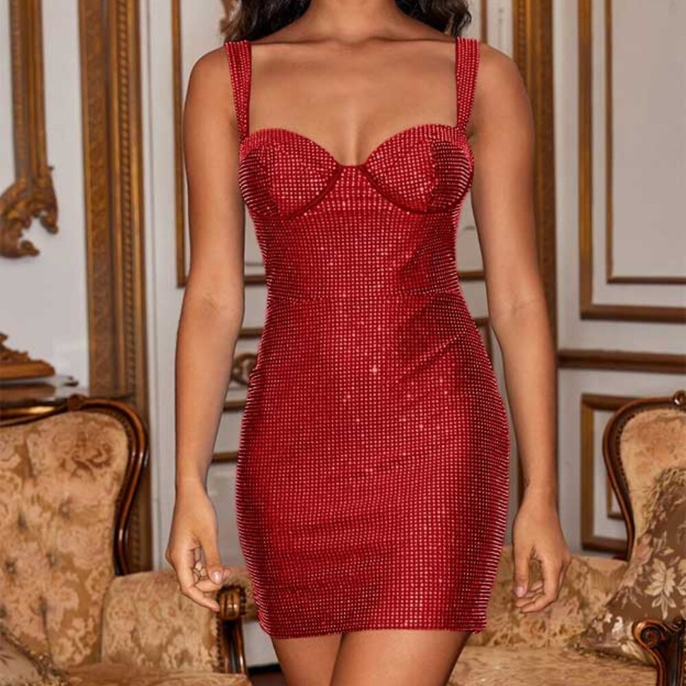 Stacee’s Red Rhinestone Mini Dress Size 2 — Worn Once — Party/Homecoming